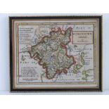 Map; Worcestershire by Robert Morden, hand coloured, framed, overall size 24 x 19.5cm.