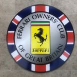 A large 'Ferrari Owners Club of Great Britain' themed Foamex roundell sign featuring the Cavallino