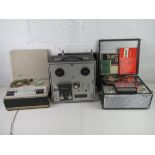 Three 1960s reel to reel tape recorders; De luxe TK17L, Akai and Ferguson.