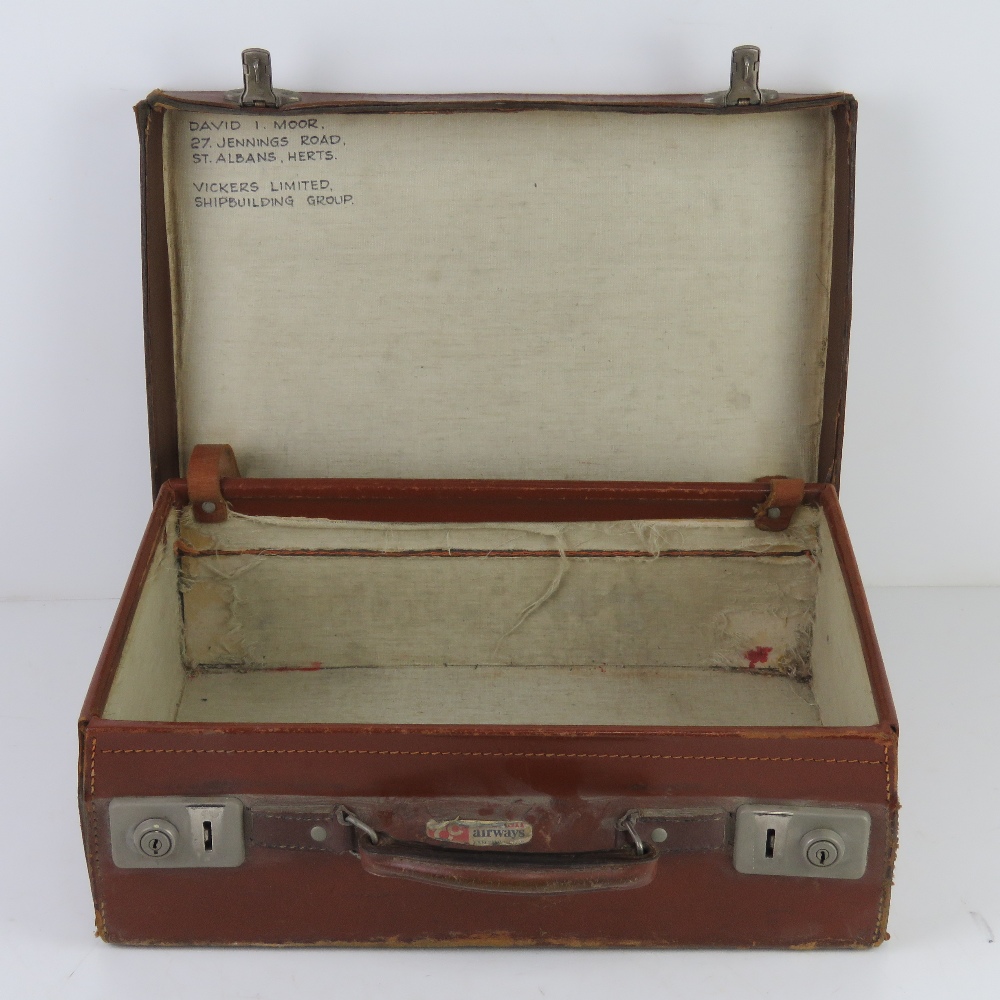 A pair of graduated pigskin leather vintage suitcases, - Image 4 of 4