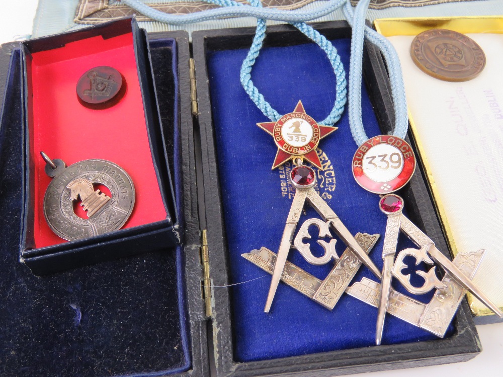 Masonic; Ruby Masonic Lodge Dublin medals and other Masonic items including paperwork and apron. - Image 3 of 9