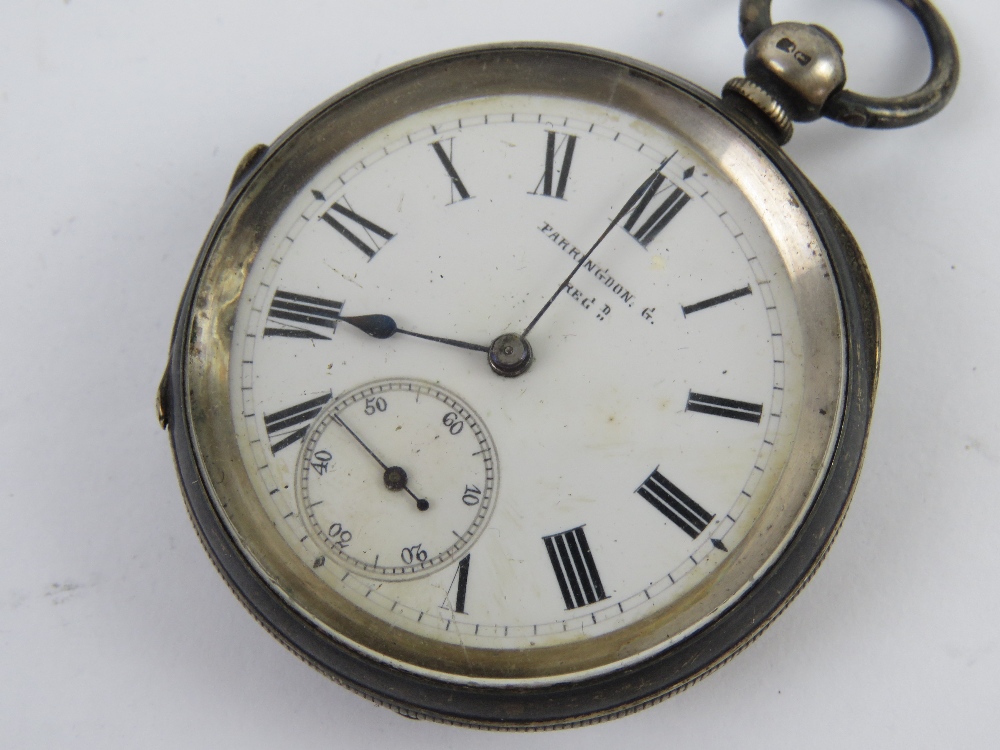 A HM silver key wind open face pocket watch marked Farringdon "G" REGd to the movement and to the - Image 2 of 11