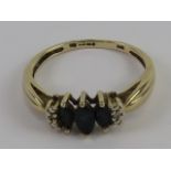 A 9ct gold sapphire and diamond ring,