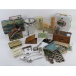 A quantity of assorted collectables inc vintage biscuit tins, vintage soap and makeup boxes,