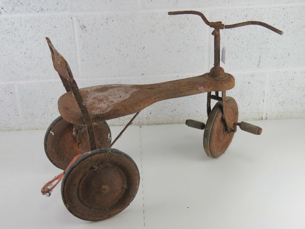 A vintage child's tricycle in unrestored condition approx 64cm in length. - Image 2 of 3