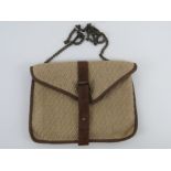 A Massimo Dutti hessian and brown leather handbag, 27 x 20cm.