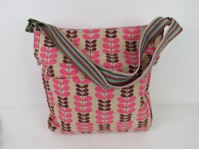 A fabric tote bag having leaf pattern in pink 'as new', approx 38 x 34cm.