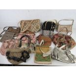 A quantity of assorted handbags inc lime green suede effect, Suzy Smith, etc.