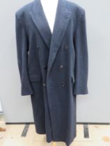 A wool and cashmere navy blue men's coat made for Selfriges by Vallombrofa Italy, chest 42" Regular,