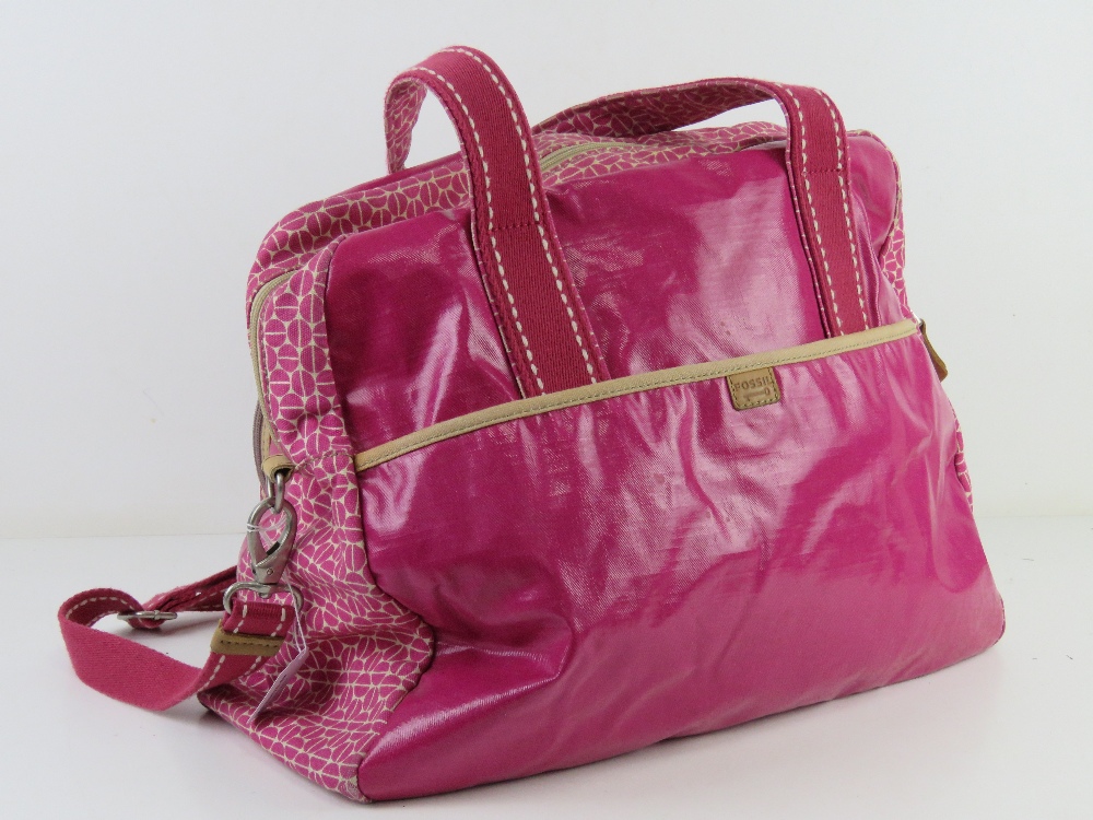 A hot pink 'Key-Per' overnight bag by Fossil approx 42cm wide. - Image 3 of 5