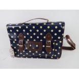 A blue polka dot satchel type handbag 'as new', approx 38 x 27cm.