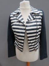 Karen Millen navy blue and white leather jacket size 10 approx measurements; 34" chest, 20.