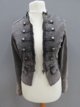 A cotton velvet jacket size 12 military style, approx measurements; chest 37", length to back 22",