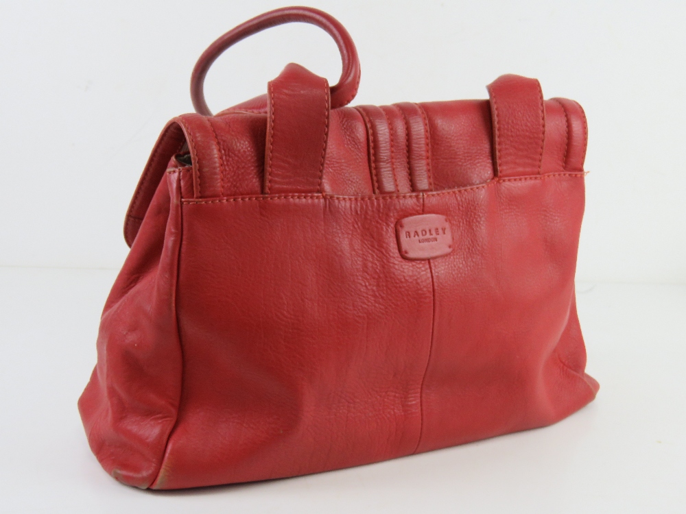 Radley; a red leather handbag, wear noted to corners, approx 35cm wide. - Image 2 of 4