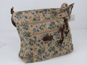 An 'as new' fabric tote bag having blue floral pattern 34 x 30cm.