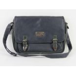 A satchel type laptop bag in green and blue approx 37cm wide.