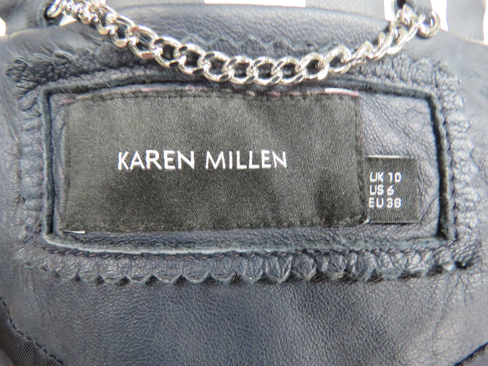 Karen Millen navy blue and white leather jacket size 10 approx measurements; 34" chest, 20. - Image 3 of 4