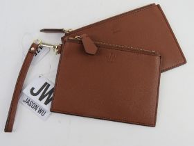 A pair of Jason Wu brown zip-top wallets being 16.5cm and 18.5cm wide respectively.