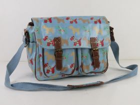 A contemporary satchel having Scotty dog design upon by Miss Lulu, approx 33cm wide.