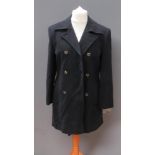 A 65% wool, 20% cashmere black coat by Whimsy, approx measurements; 39" chest, 35" length to back,
