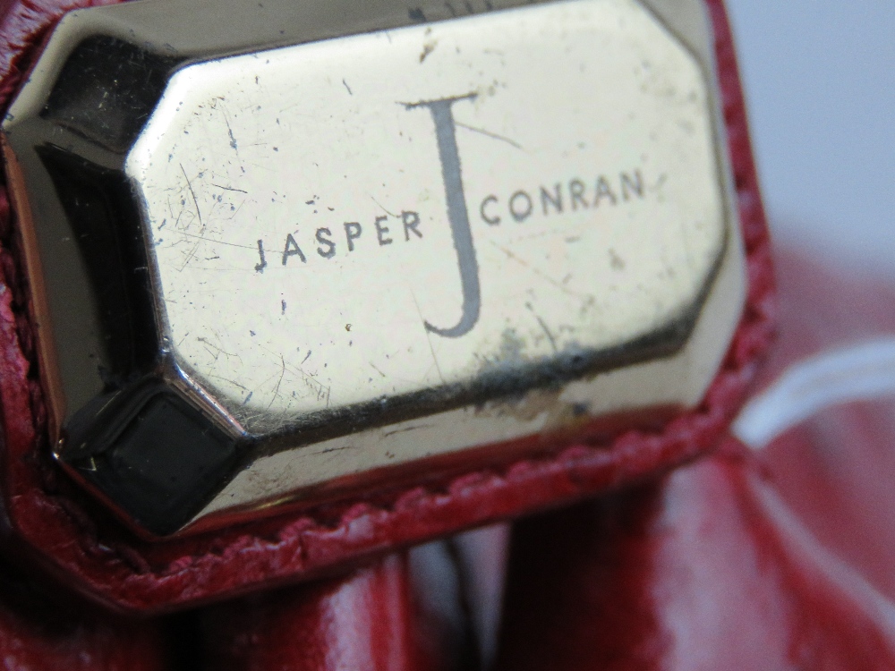 Jasper Conran; a red leather handbag having three sectional compartment approx 37cm wide. - Image 3 of 5