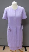 A lilac skirt suit by Barry Sherrard, size 12, comprising skirt and belted jacket.