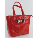 Ted Baker; red patent tote bag approx 26cm wide.