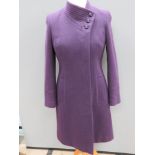 A ladies wool and cashmere coat in purple size 8, approx measurements; 37" chest,