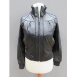 A black leather bomber jacket size 10, approx measurements; 36" chest, 23.