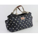 Cath Kidston; blue polka dot handbag, approx 35cm wide. Small mark noted to lining.