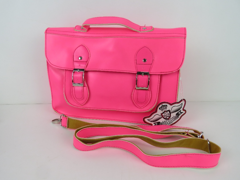 A Neon pink satchel type handbag 'as new', approx 33 x 23cm.
