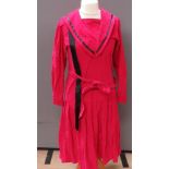 A vintage Laura Ashley 100% cotton belted dress in hot pink with sailor type collar, size 12,
