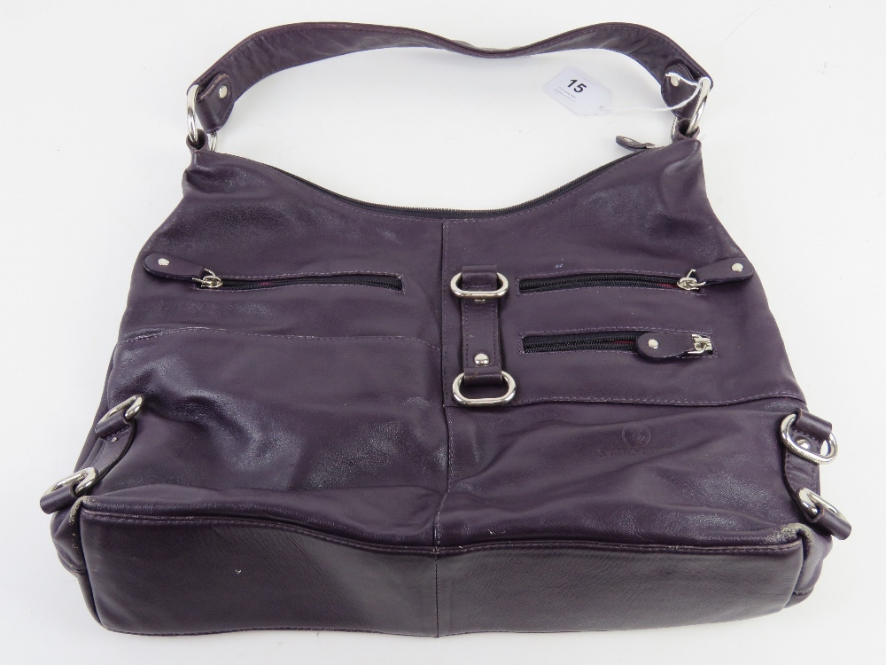 A purple leather handbag by Smith Conova, wear noted to corners, approx 37cm wide. - Image 2 of 4