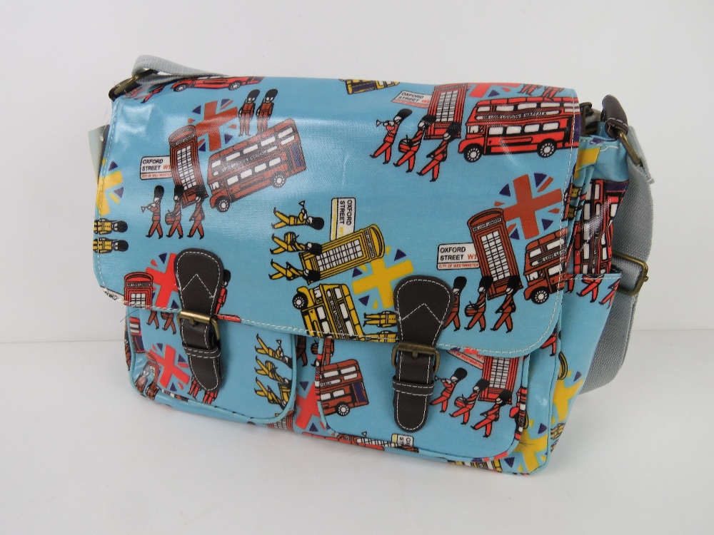 A London themed light blue satchel type handbag 'as new', approx 35 x 26cm. - Image 2 of 2