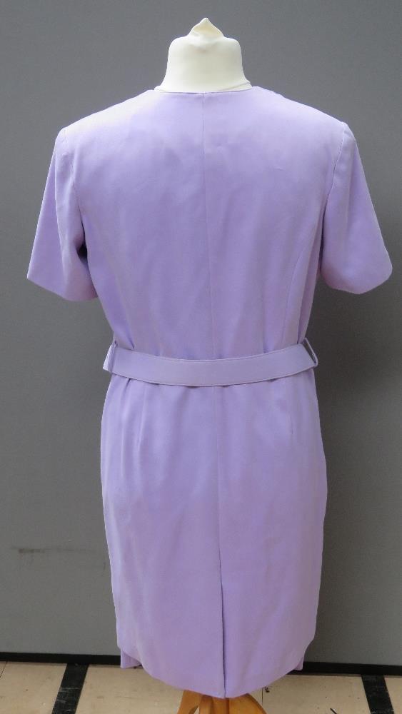 A lilac skirt suit by Barry Sherrard, size 12, comprising skirt and belted jacket. - Image 2 of 3