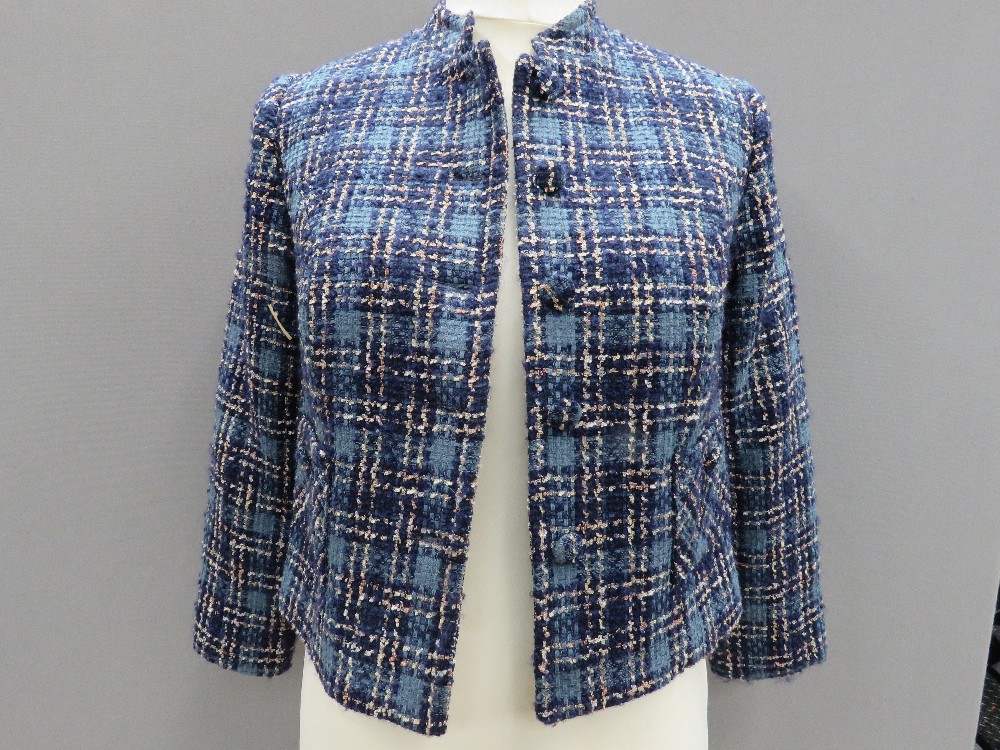 A blue tweed jacket designed and made by Rosemarie Van Bree, approx measurements; chest size 34",