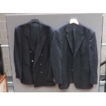Two vintage navy blue pure wool men's suit jackets, each being 44 Reg.