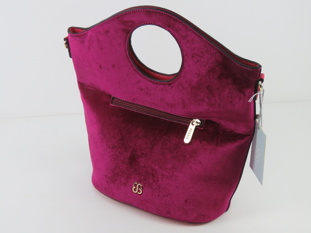 A fushia velvet handbag by Bessie London, having original tags upon, no shoulder strap. - Image 3 of 4