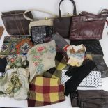 A pair of leather gloves together with a quantity of vintage handbags,