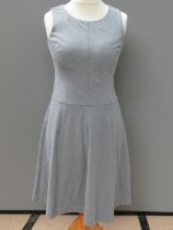 A pinstripe 'Womenswear Tailoring' sleeveless dress by Next size 10R, approx length at back 98cm.