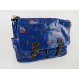 A London themed dark blue satchel type handbag 'as new', approx 35 x 26cm.