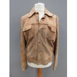 A men's suede leather jacket 'size 44' to fit chest 44" regular, approx measurements; 27.