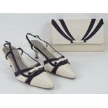 A pair of Jacques Vert purple and cream sling back shoes size 38, in box.