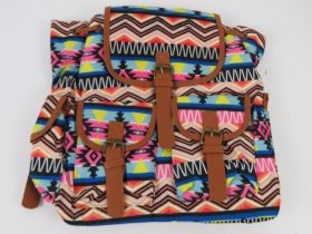 An Aztec pattern multi coloured ruck sack 'as new' 35 x 35cm.