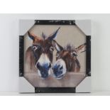 Print; Coffee and Cream by Louise Luton featuring two donkeys 33.5 x 33.5cm.