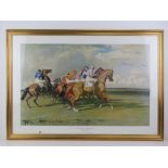 Print; Under Starters Orders, Newmarket Start by Sir Alfred Munnings, framed and glazed,
