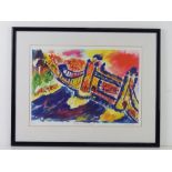 Signed limited edition print 'Sunset over Tower Bridge 5/195 signature indistinct,