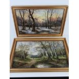 A pair of contemporary oil paintings of forest scenes, each signed S William,