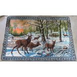 An Italian made vintage 1960s velvet wall hanging featuring herd of deer in forest measuring