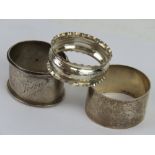 Three HM silver napkin rings, 55.8g / 1.79ozt.